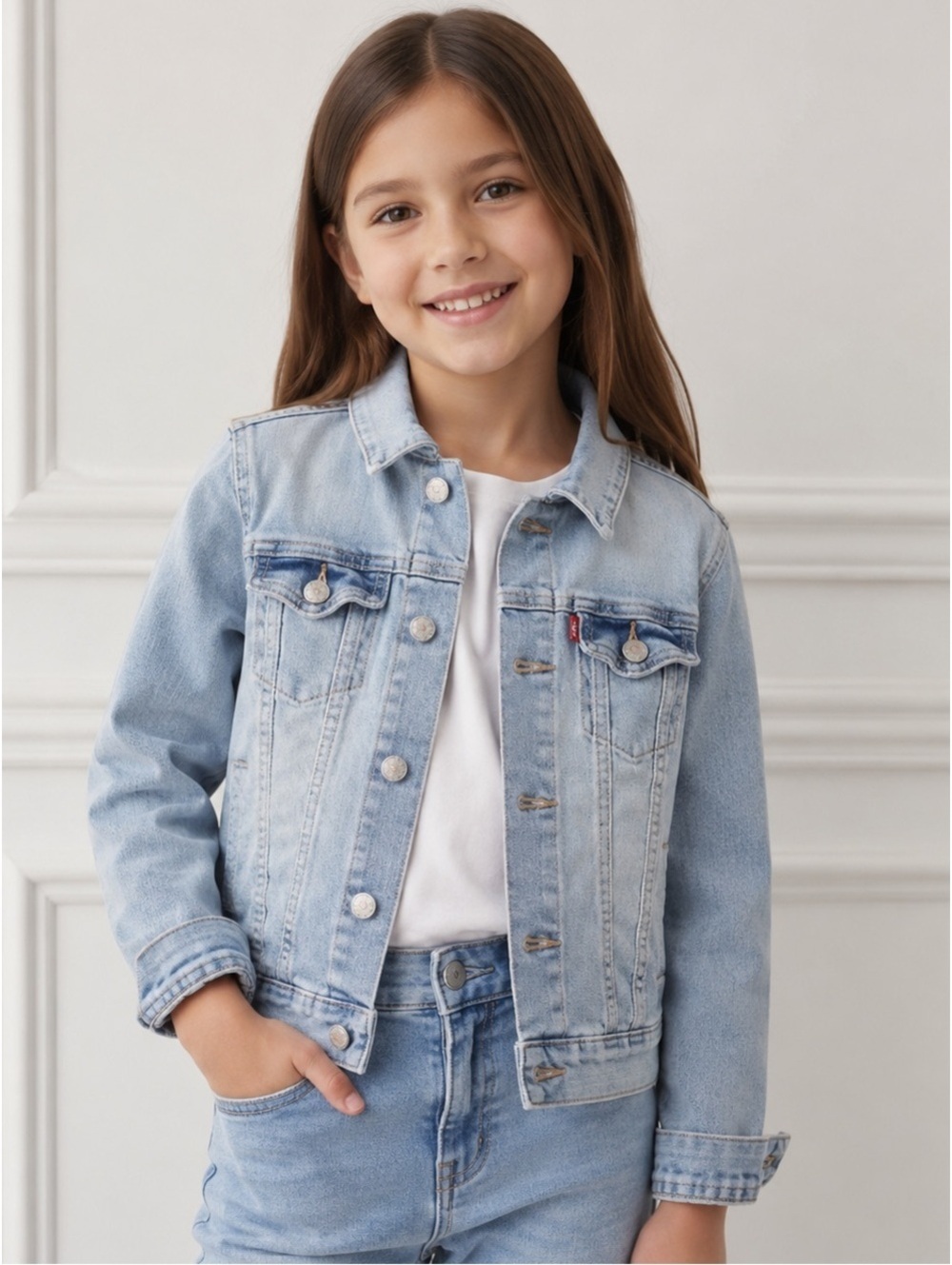 Levi’s Girls Light Wash Denim Jacket Size 7/8 Button Front Jean Jacket